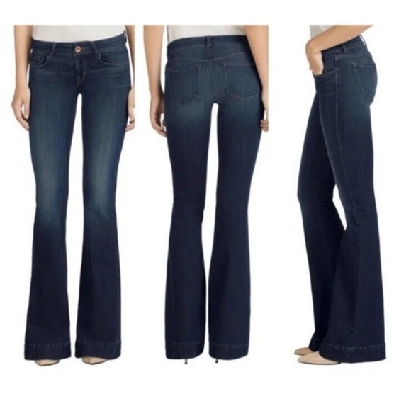 J Brand Love Story Flare Jeans in Trouble Blue Wash EXTRA LONG - Picture 2 of 11